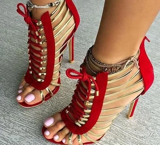 

Fashion Women Hollow Sandals Gold Cross Straps Peep Toe Thin Heels Sandal Summer New Hot Ladies High Heel Shoes Free Shipping