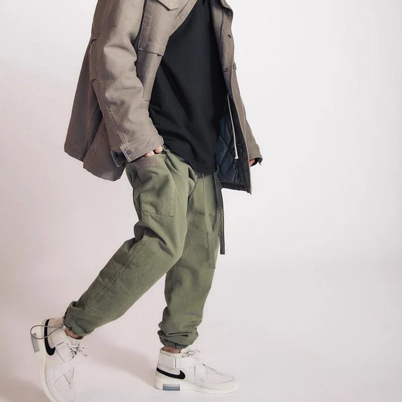 

Hip Hip Streetwear Men's kanye Joggers Pants 2019 Men Ribbons Cotton Cargo Pant Trousers Elastic Waist Harem Pant Men