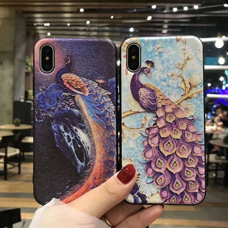 Роскошный цветной чехол с павлинами для iphone X матовый Мягкий силиконовый
