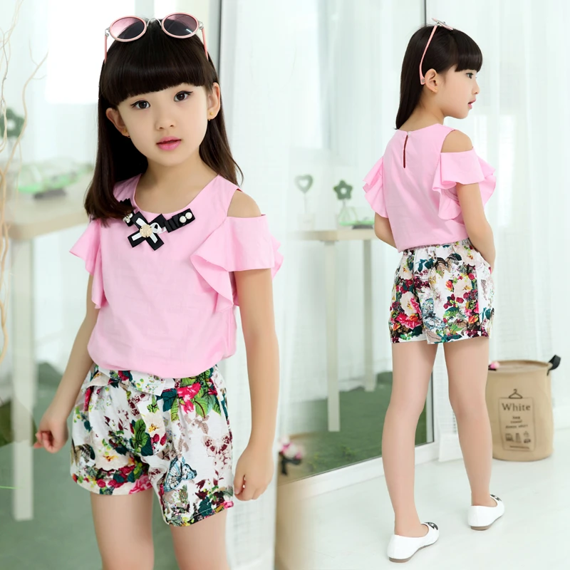 children' girls summer 2015 fashion short sleeved pants suit 6 11 12