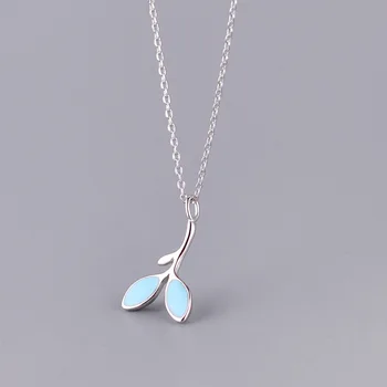 

Creative Natural Stone Tree Leaves Necklaces & Pendants For Women Fashion 100% 925 Sterling Silver Jewelry