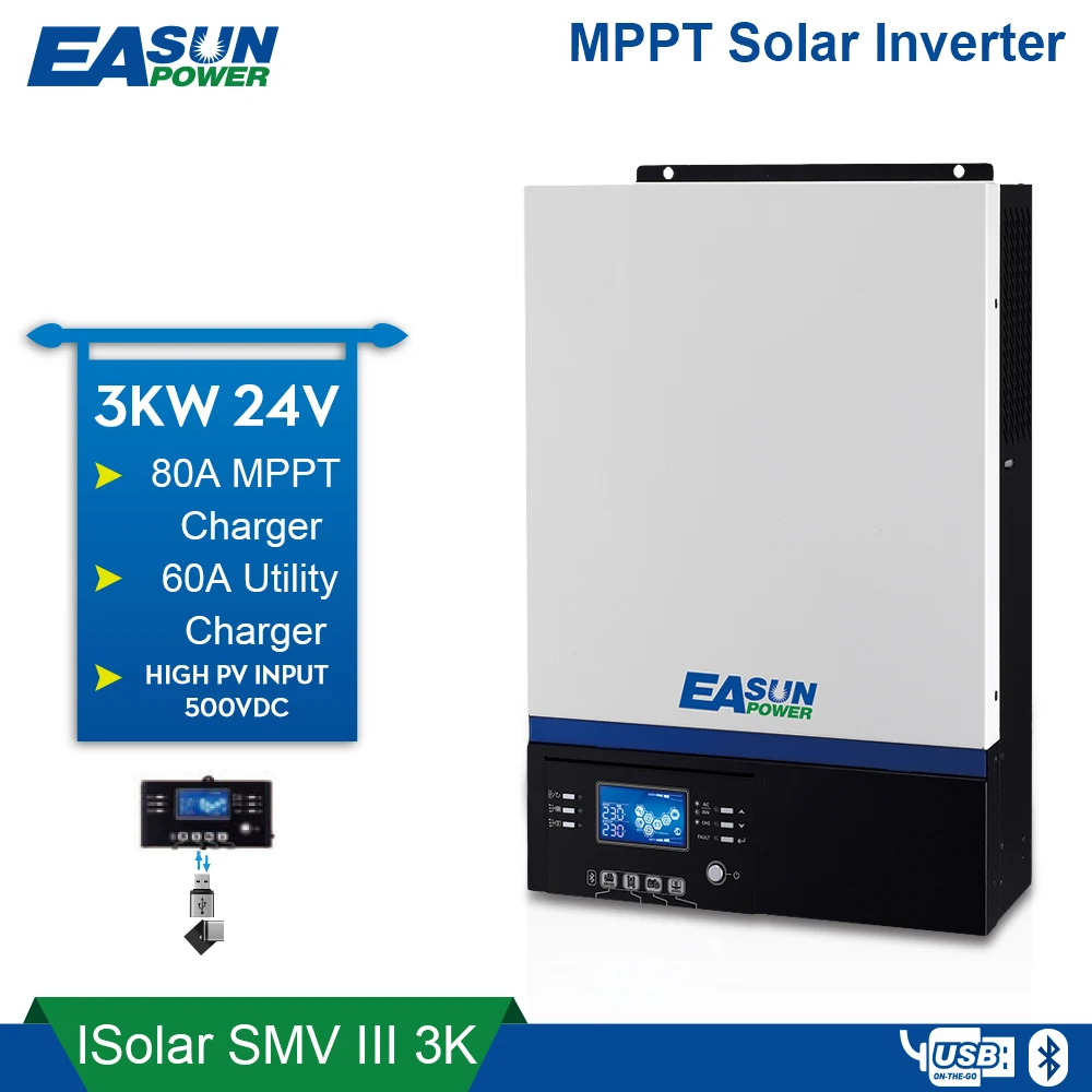 Источник питания EASUN Bluetooth инвертор 3000 Вт 500Vdc PV 230Vac 24Vdc 80A MPPT Солнечное зарядное