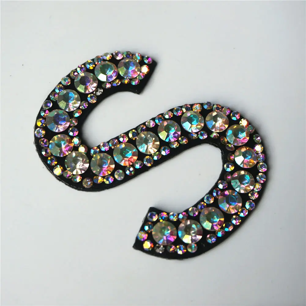 

S Letters Rhinestones ABC Alphabet Sew Iron On Patches Rainbow Shining Badges For Name DIY Jeans Appliques Craft Decoration
