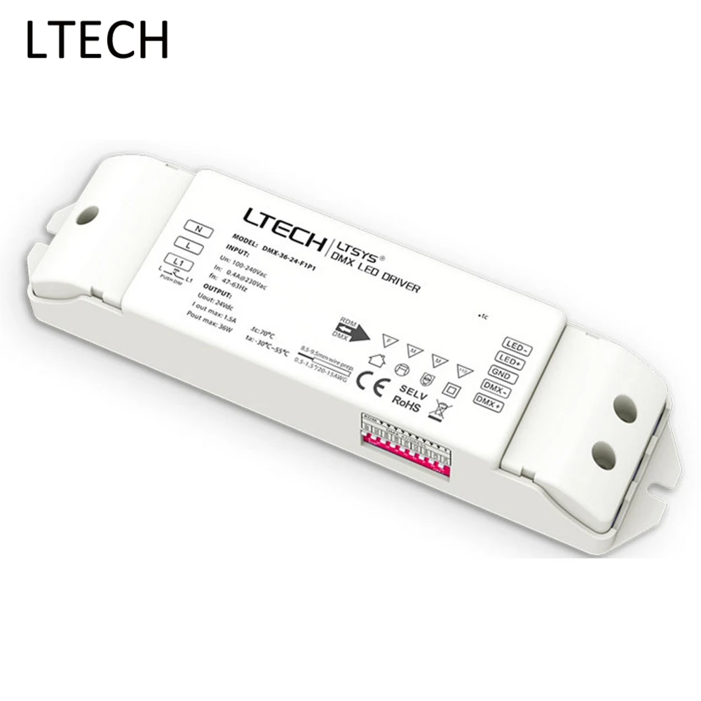 

LTECH DMX-36-24-F1P1 36W DMX512/RDM Led Dimming Driver;AC100-240V Input;Max 24V/1.5A/36W Output CV Driver