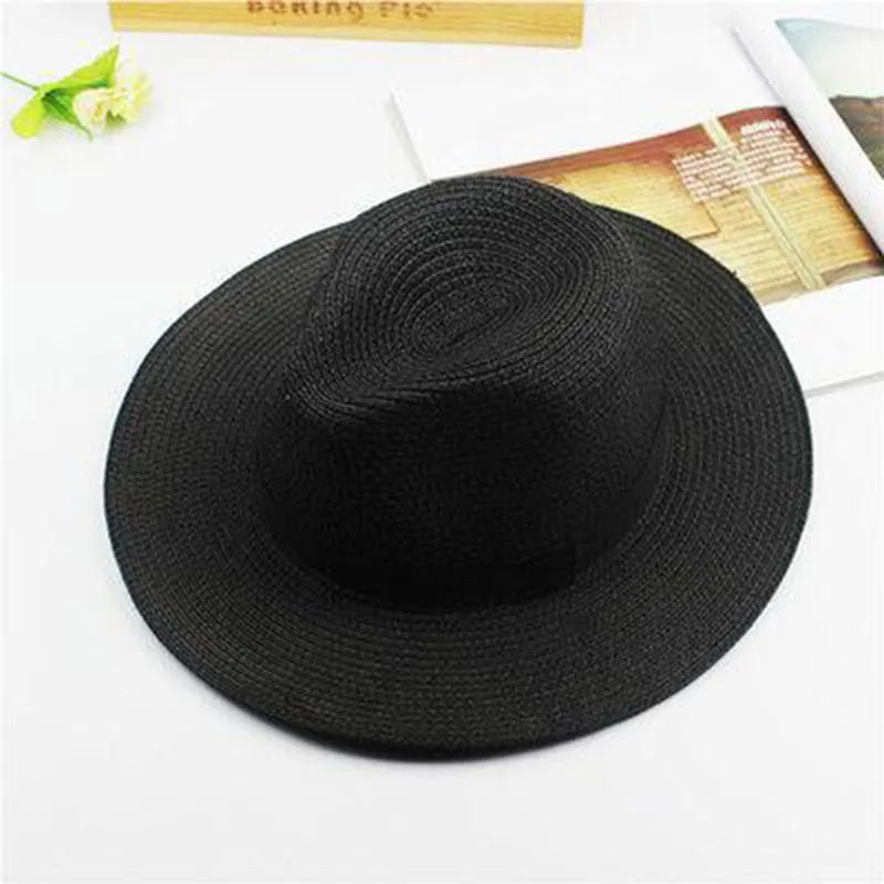 Ladies Beach Hat Wide Brim Straw Panama Roll up Hats Sea Sun Caps Golf pxg Summer Female Jazz Visor Cap Outdoor Camping Vacation (8)