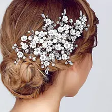 Gorgeous Pearl Hair Clip Floral Bridal Headband Women Pearl Flower Hairband Ornaments Bride Tiara Wedding Accessories idealway bridal hair ornaments long hair vine pearl headband for women crystal flower tiara head chain wedding hair accessories