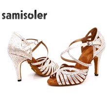 Новинка; Брендовая обувь для латинских танцев; женская обувь для сальсы; бронзовая шелковая атласная танцевальная обувь; женская Обувь для бальных танцев; Каблук 10 см