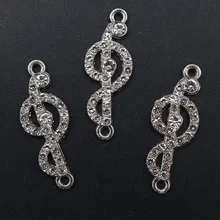 

WKOUD 6pcs Silver Plated Handmade Rhinestone Treble Clef Charm Fashion Bracelet Anklet DIY Metal Jewelry Alloy Connectors A1711