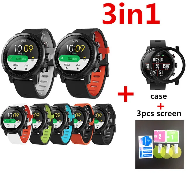 Силиконовый ремешок для смарт часов 3 в 1 Huami Amazfit Stratos 2 чехол huami amazfit S защитная