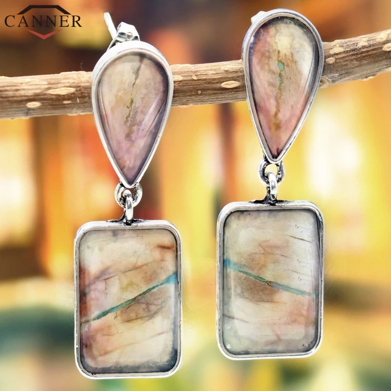 

CANNER Vintage Bohemian Earrings Geometric Dangle Earrings for Women Big Natural Stone Earrings 2019 Earings Fashion Jewelry FI