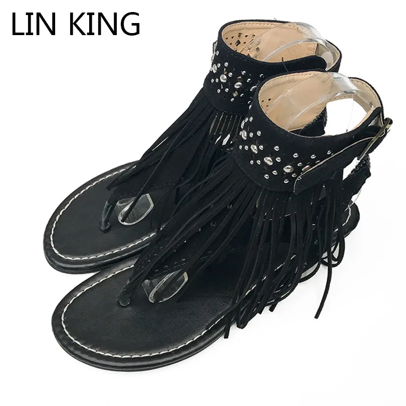 Женские босоножки на плоской подошве LIN KING винтажные сандалии гладиаторы с