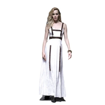 

Hot Steam Punk White Jet Printing Long Dress Gothic Pattern Summer Sleeveless High Waist Strapless Vintage Dresses