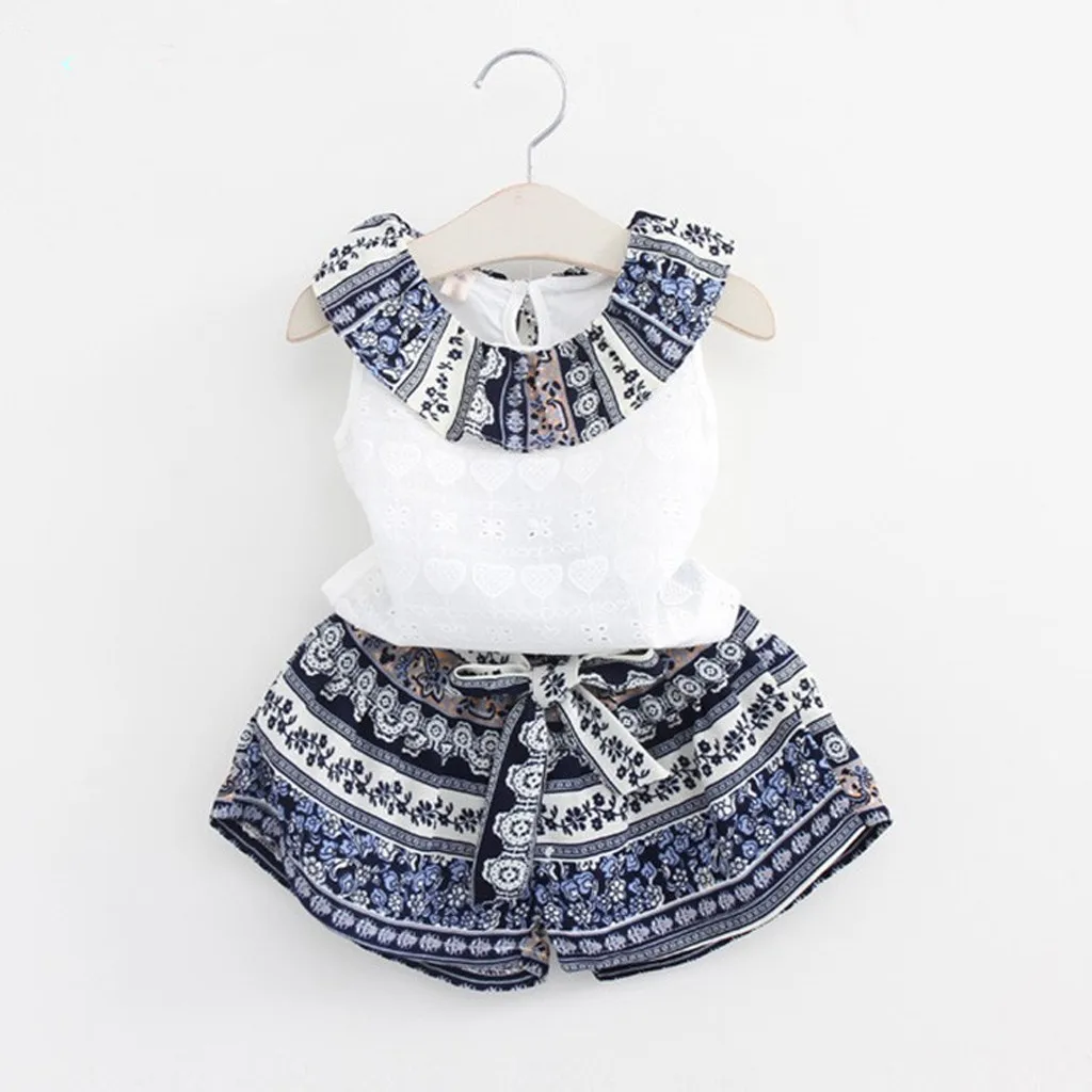 

Toddler Girl Clothes Summer Baby Girls Clothing Set Girl Outfit Falbala Sleeveless Vest Tops Shorts Ethnic Outfits Set Clothes