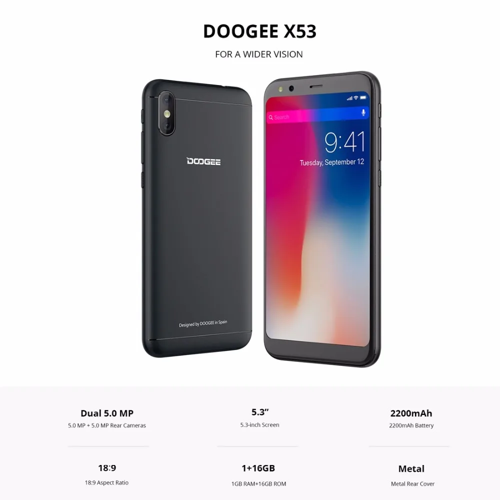 DOOGEE X53 5 3 &quot18:9 мобильный телефон Android 7 0 MTK6580M 4 ядра 1 ГБ Оперативная память 16 Гб