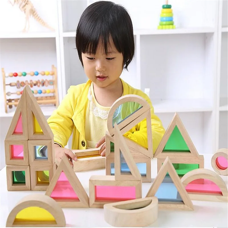 

Wooden Rainbow Building Blocks 24PCS Toys For Children 6 Shape 4 Translucent Colours Brinquedo Brinquedos