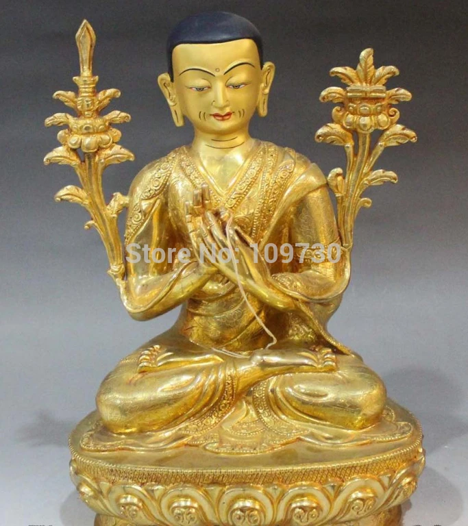 

002945 12" Tibet Buddhism Lhasa Fane Bronze 24K Gold Seat Je Tsongkhapa Buddha Statue