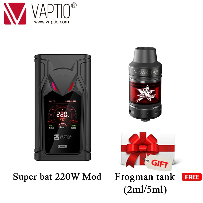 

220W Electronic cigarette mod 1.3inch Screen Original VAPTIO SUPER BAT MOD TC Box 510 thread Vape Mod fitted TFV12/TFV8 tank