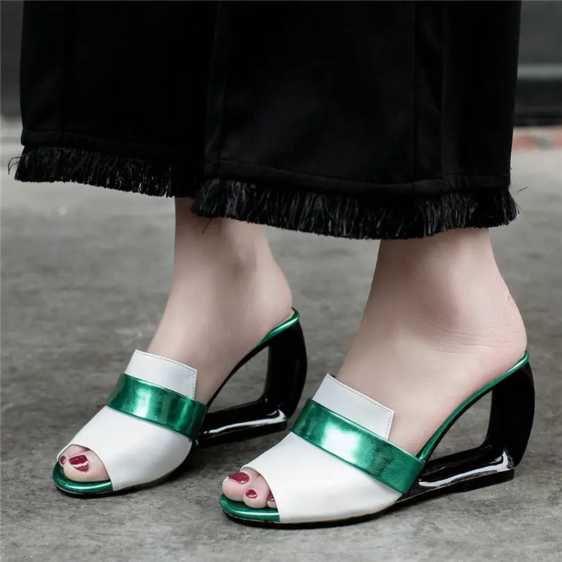Nayiduyun us10 Abierto De Fuera Us4 silver3 Zapatos Fiesta silver2 Las Verano Black1 Dedo Del Cuero Casuales Punk Diapositivas Alto Pie Zapatillas white1 Genuino Mujeres blue3 Tacón blue2 rp6r7q5n