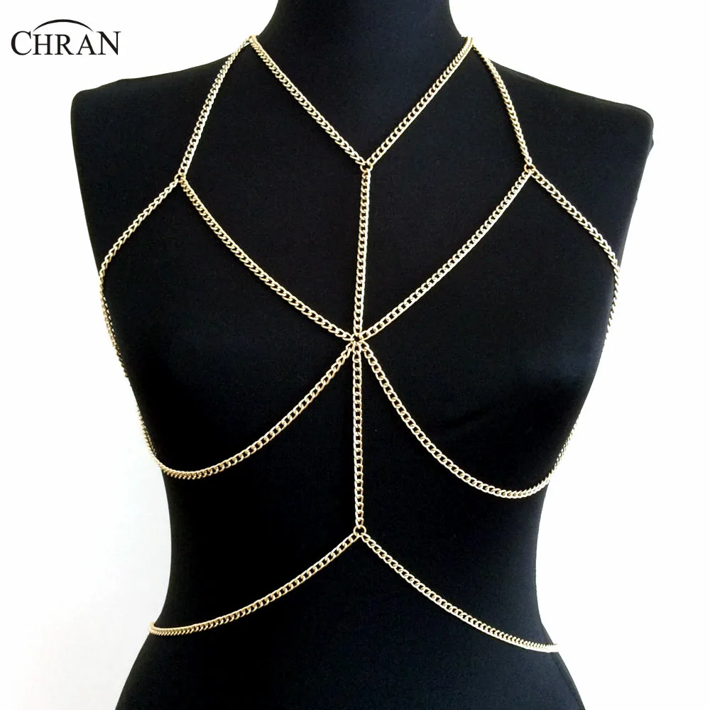 

Chran 2017 Sexy Body Chains Bra Necklace Bikini Body Chain Bralette Women Sparkle Chain Beach Party Body jewelry CRBJ909