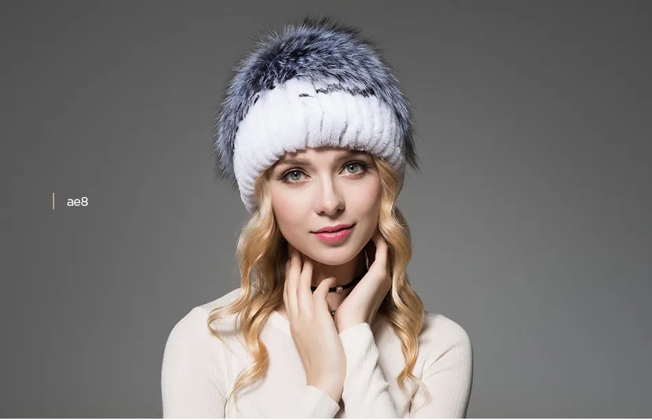 Fashion Womens Fur Beanies Real Rex Rabbit Fur Hats with Stripe Design Hat Ladies Winter Warm Rex Rabbit Fur Caps (11)