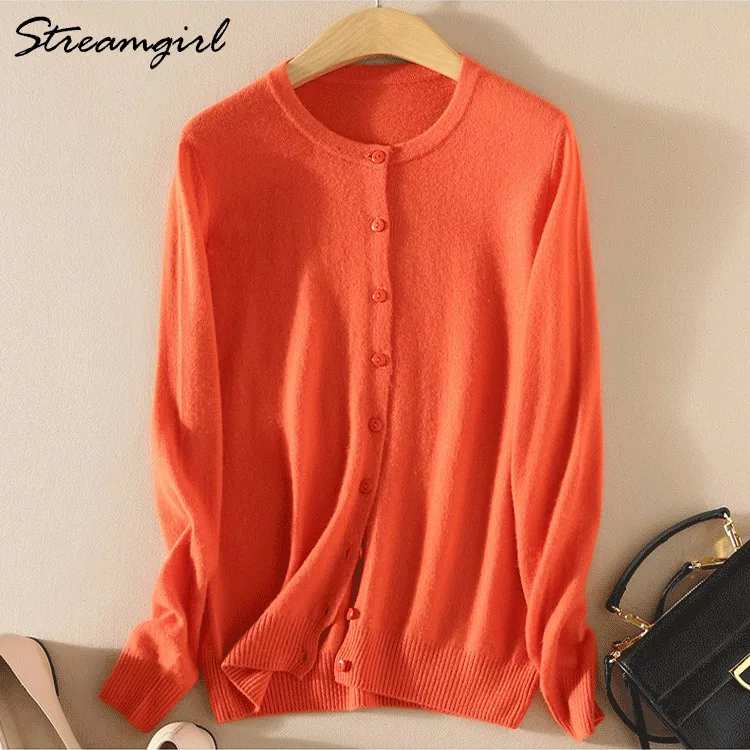 Knitted Cardigan Women Cashmere Wool Female Cardigans Short Black Cardigan Plus Size Cardigans Big Size Women Tops Spring - Цвет: Orange