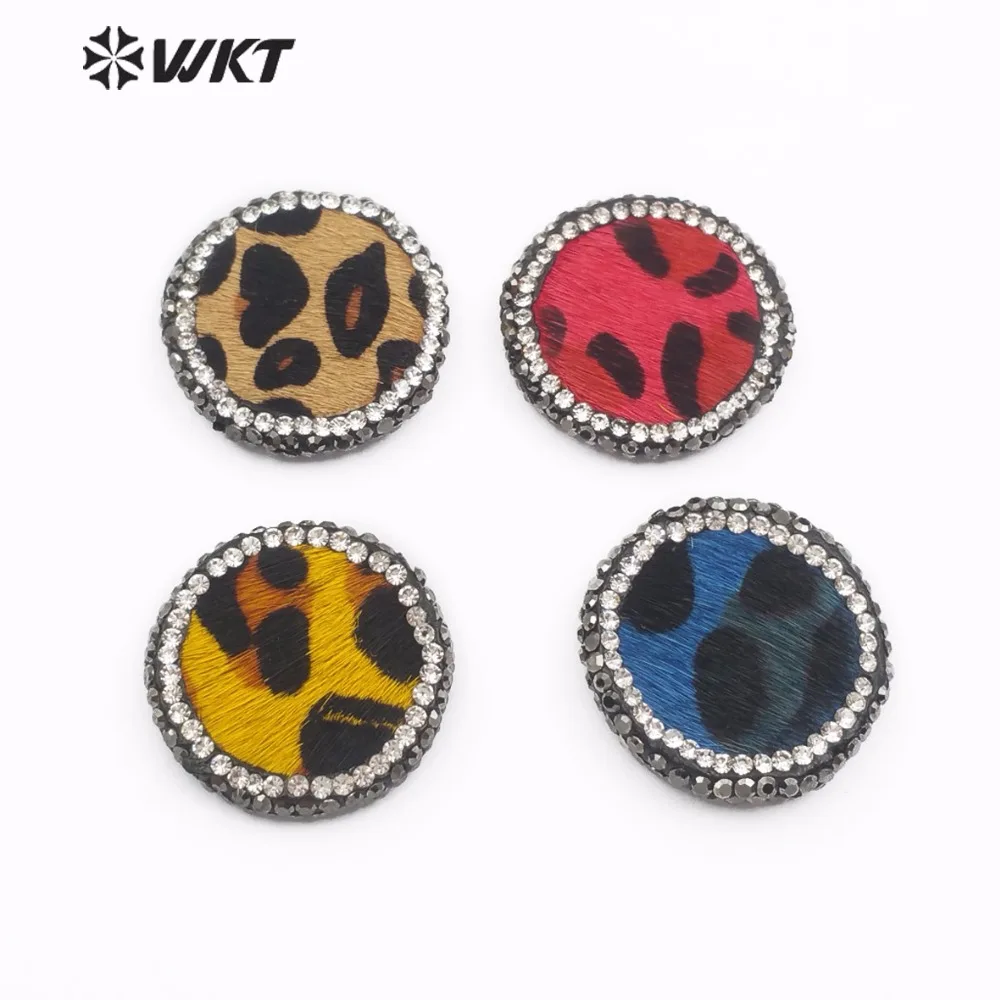 

WT-NP373 Rhinestone Pave Silver Color CZ Pendant Round Bead For Making Necklace Accessorie Multicolor Genuine Leather Pendant
