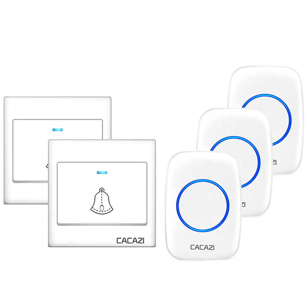 2 button 3 receiver Беспроводной дверной звонок CACAZI, водонепроницаемый, 300 м, пульт дистанционного управления, 1, 2, кнопка батареи, 1, 2, 3, приемник, домашнее дверное кольцо, колокольчик, колокольчик, США, ЕС, Великобритания, Австралия, вилка - Цвет: 2 button 3 receiver