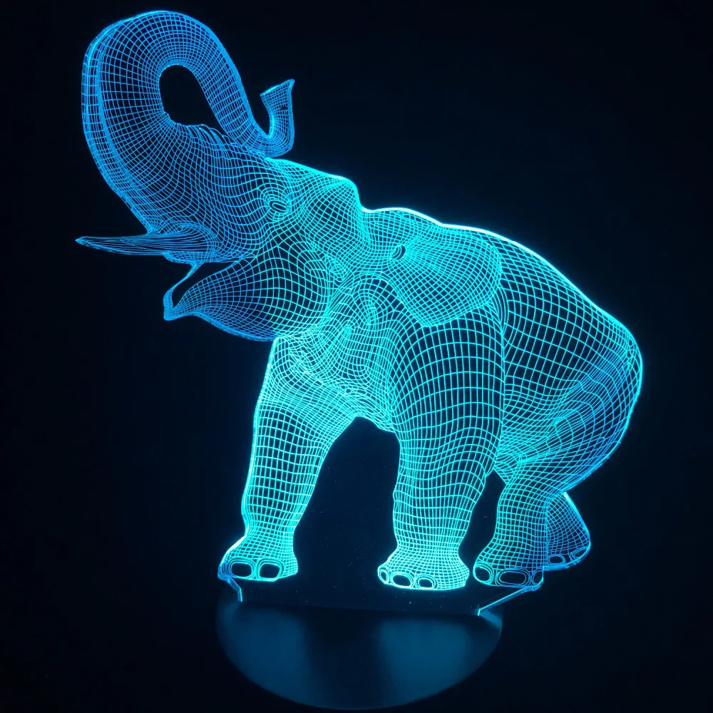 3D ночник в форме слона, удивительный иллюзионный светодиодный настольный светильник в виде животного, 7 цветов, светильник с изменяющимся эффектом, Рождественский Подарочный декоративный светильник