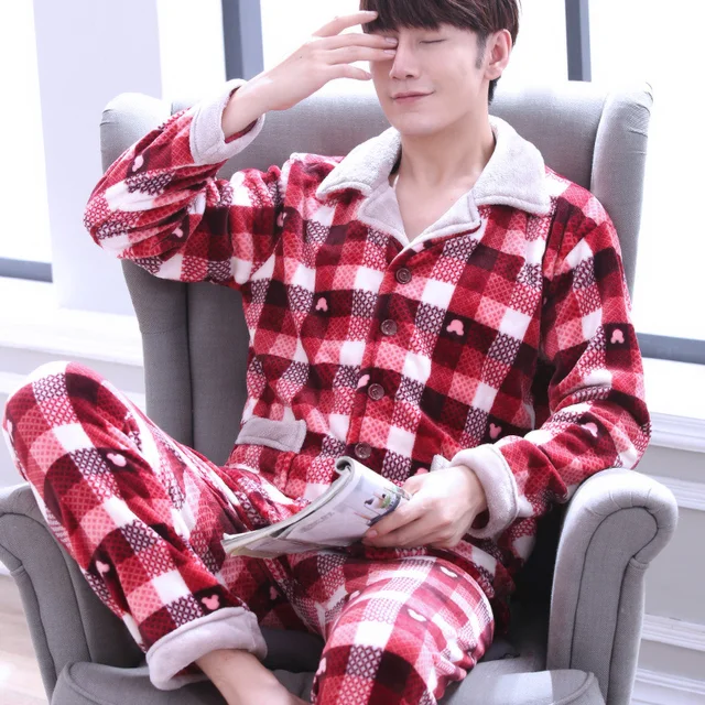 SusanDick 2017 Autumn Winter Coral Fleece Pajamas Men Thick Warm