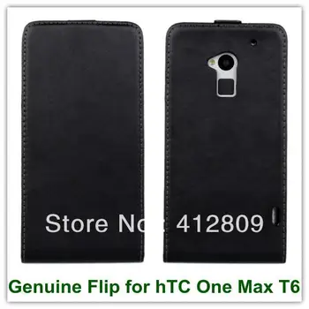 

Hot Sales Black Genuine Leather Flip Cover Case for hTC One Max T6 8088 Phone Case Free Shipping