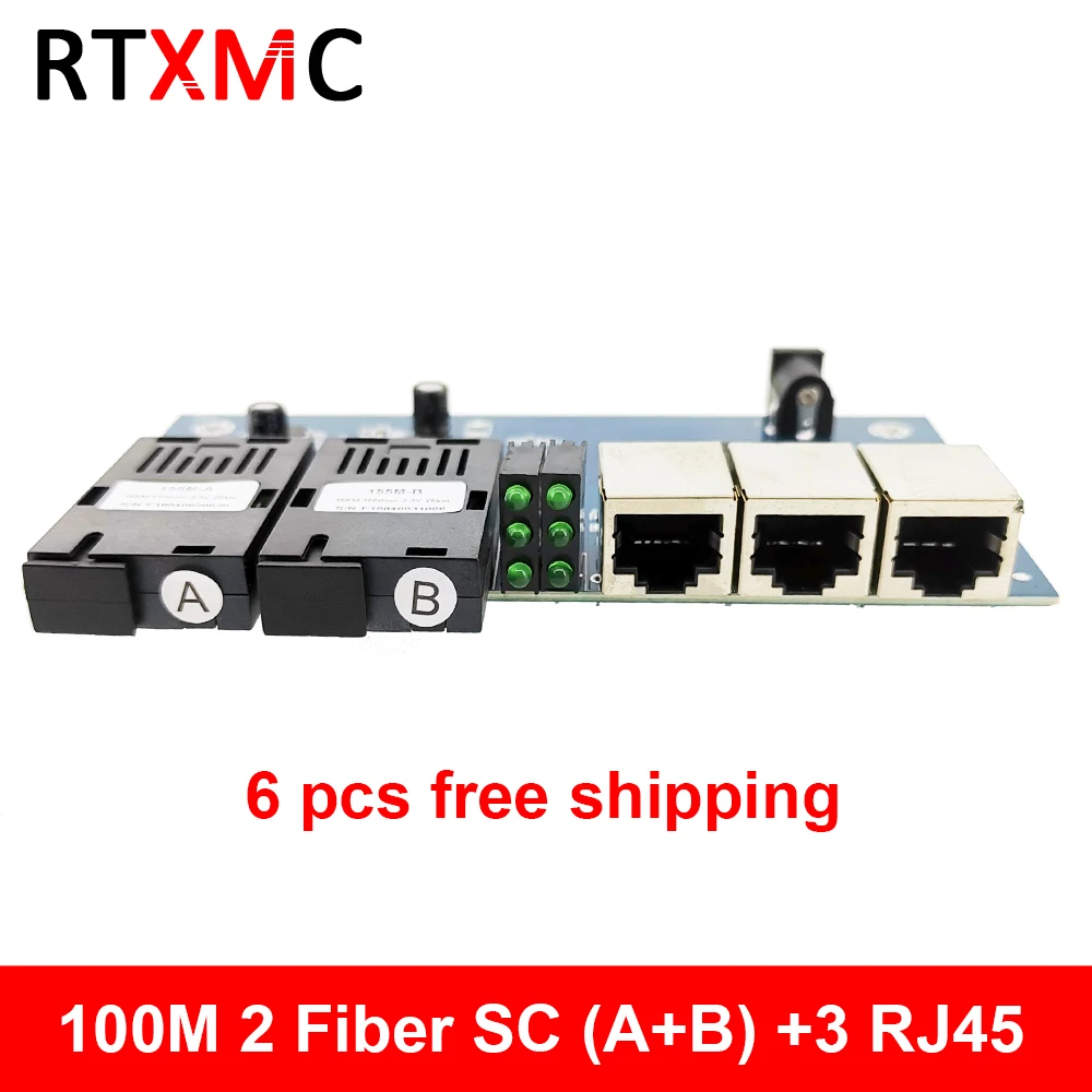 

6 PCS Free Shipping 2F3E 10/100M Ethernet Switch 2 Fiber Port SC 25KM 2 UTP RJ45 Fast Erhetnet Fiber Optical Switch PCBA Board