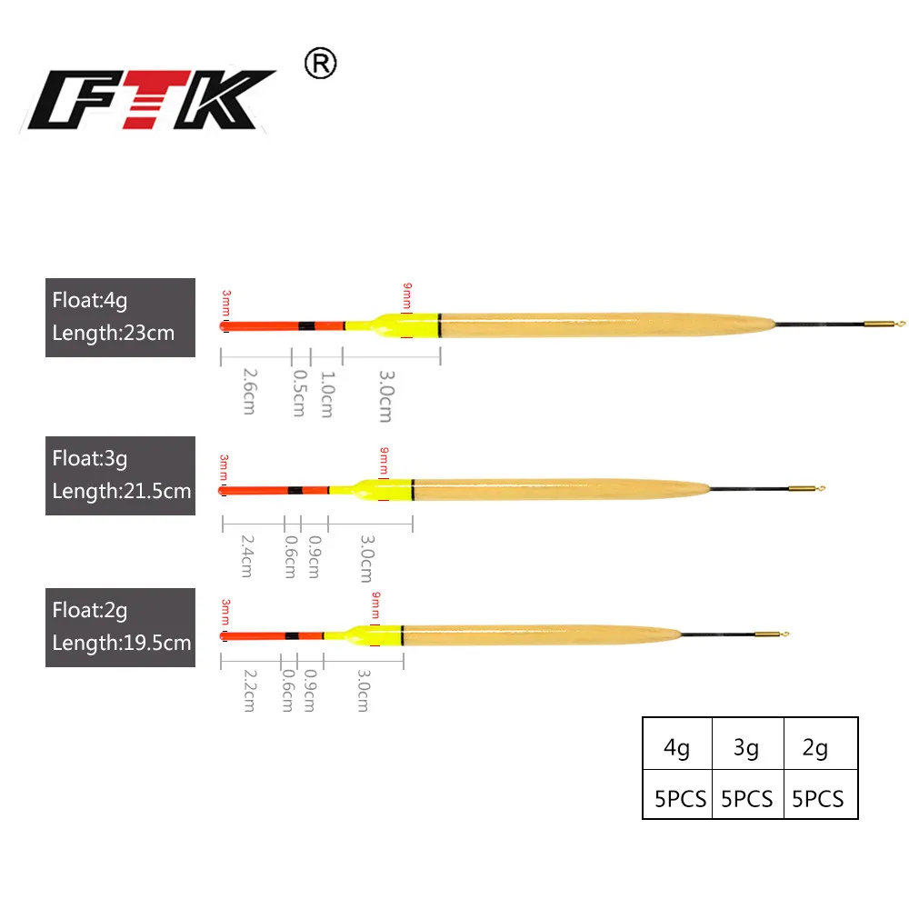 FTK 5 шт./упак. Barguzinsky Fir поплавок 2g/3g/4g длина 19 см 23 для рыбалки вертикальный