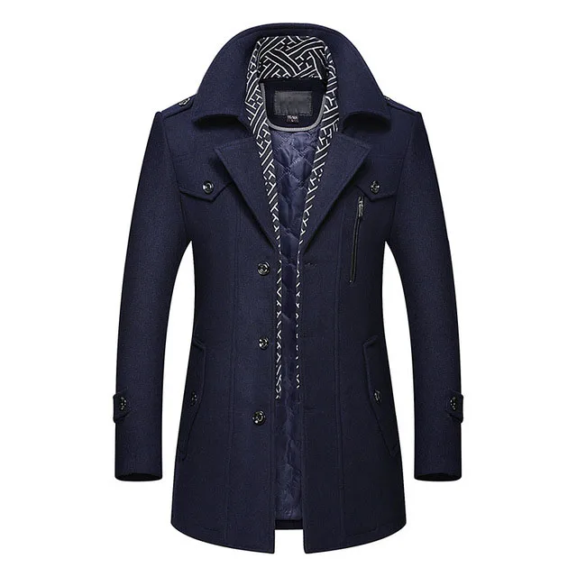 Новое зимнее теплое шерстяное пальто для мужчин, повседневные приталенные куртки, верхняя одежда, толстая Высококачественная Мужская куртка, сшитое мужское повседневное шерстяное пальто - Цвет: navy blue