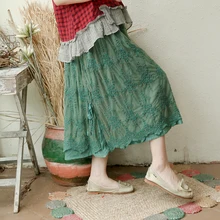 Романтическая многослойная кружевная юбка в стиле Лолиты с цветочной вышивкой