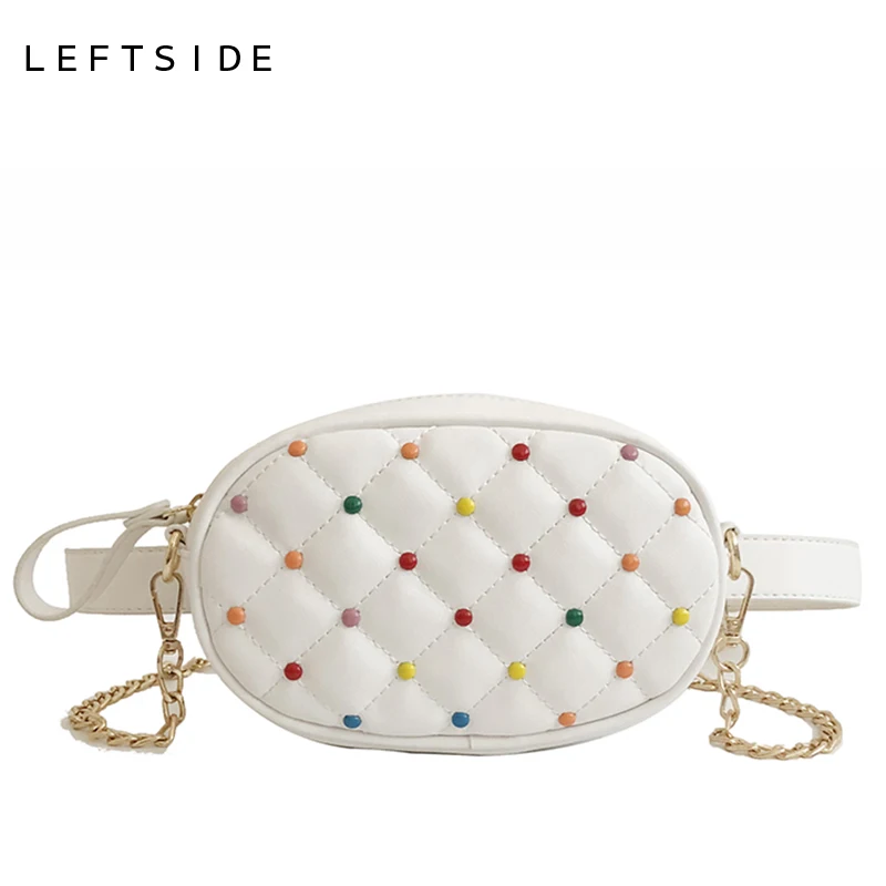 

LEFTSIDE Women Fanny Pack With Colored Rivets 2018 Female Waist Bags Chain Crossbody Bag Ladies Luxury Brand Fashion Belt Bag