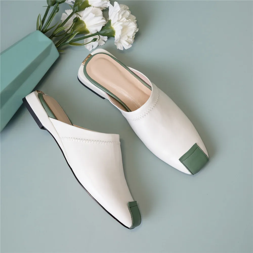Marque Décontracté Confortables En Femmes Blanc 34 Muyisexi brown Green Pantoufles Véritable Chaussures Mules Cuir Plein 40 Plat Mms06 8dqU8