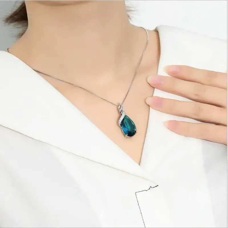 

TJP Top Quality Silver 925 Necklace For Women Accessories Fashion Crystal CZ Pendant Necklace Girl Lady Valentine's Day Bijou