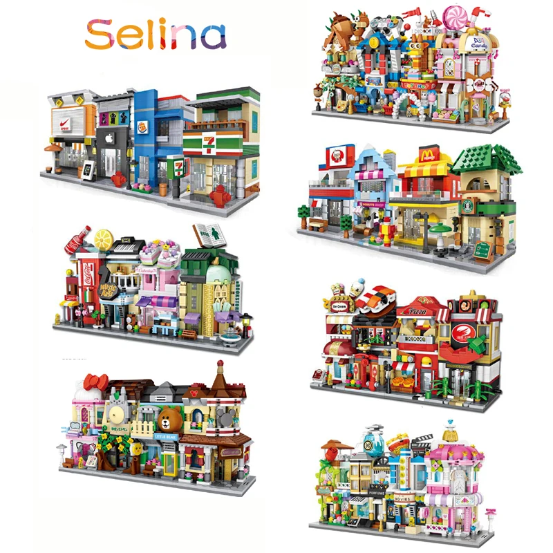 

City Street Mini Commercial Street view Scene DIY Building Blocks model block toys for children boy creator technic pleasure