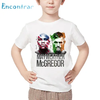 

Size 3T-9T,Kids Floyd Mayweather Vs Conor McGregor Print T shirt Children Summer White Tops Boys and Girls T-shirt,HKP5155