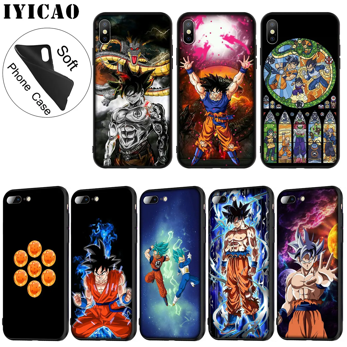

IYICAO Dragon Ball Z Soft Silicone Phone Case for iPhone XR X XS 11 Pro Max 6 6S 7 8 Plus 5 5S SE TPU Black Cover