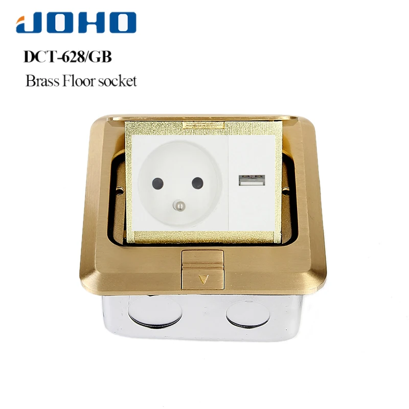 

JOHO Power Socket Slow Pop Up Floor Socket Outlet Box With 16A French Socket And RJ45 Data Brass Alloy Panel General Type