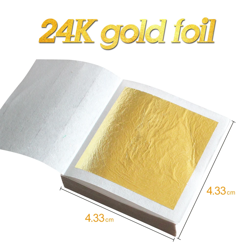 

24K Edible Gold Leaf Foil Sheets 4.33 x 4.33cm Gold Leaf for Facial Mask,Skin Care,Food Decoration,Cake,Chocolate,Craft,Arts