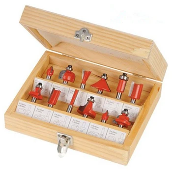 

15PCS Router Bits Set 1/4 inch Shank Carbide Milling Cutter Tools Kit 45 Degree Chamfer Panel Pilot Bit Sets with Wooden Case