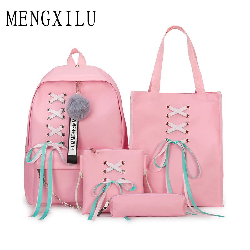 

High Quality 4pcs/Set Laptop School Backpacks for Girls Boys Teenagers Female Bagpack Sac A Dos Femme Cute Canvas Satchel Kids