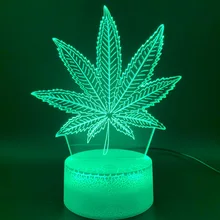 3D иллюзия, светодиодный ночник, светильник, Botany, каннабис, марихуана, офисная, барная, комнатная, декоративная лампа, USB или на батарейках, ночной Светильник