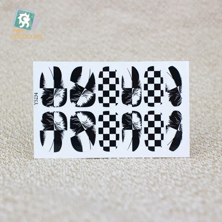 

Rocooart Y5234 Chess Style Adhesive Nail Sticker Women Manicure Nails Decals Wrap Black White Grid Nail Art Decorations For Girl