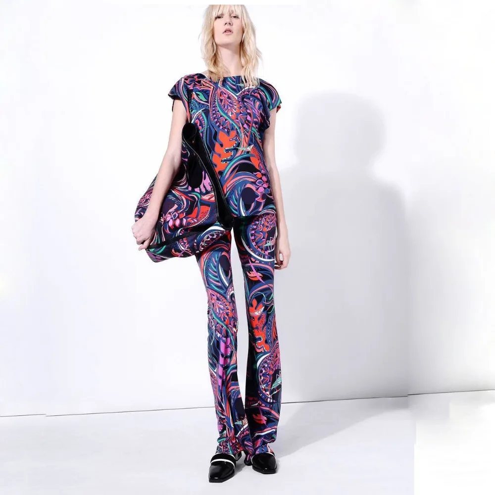 

Europe's new lady stretch high-end printing silk jersey slim t-shirts with short sleeves
