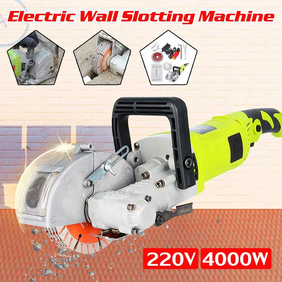

Newest 220V 4KW Electric Brick Wall Cutting Grooving Machine Steel Concrete Cutter Slotting Machine DIY Home Decor Power Tools