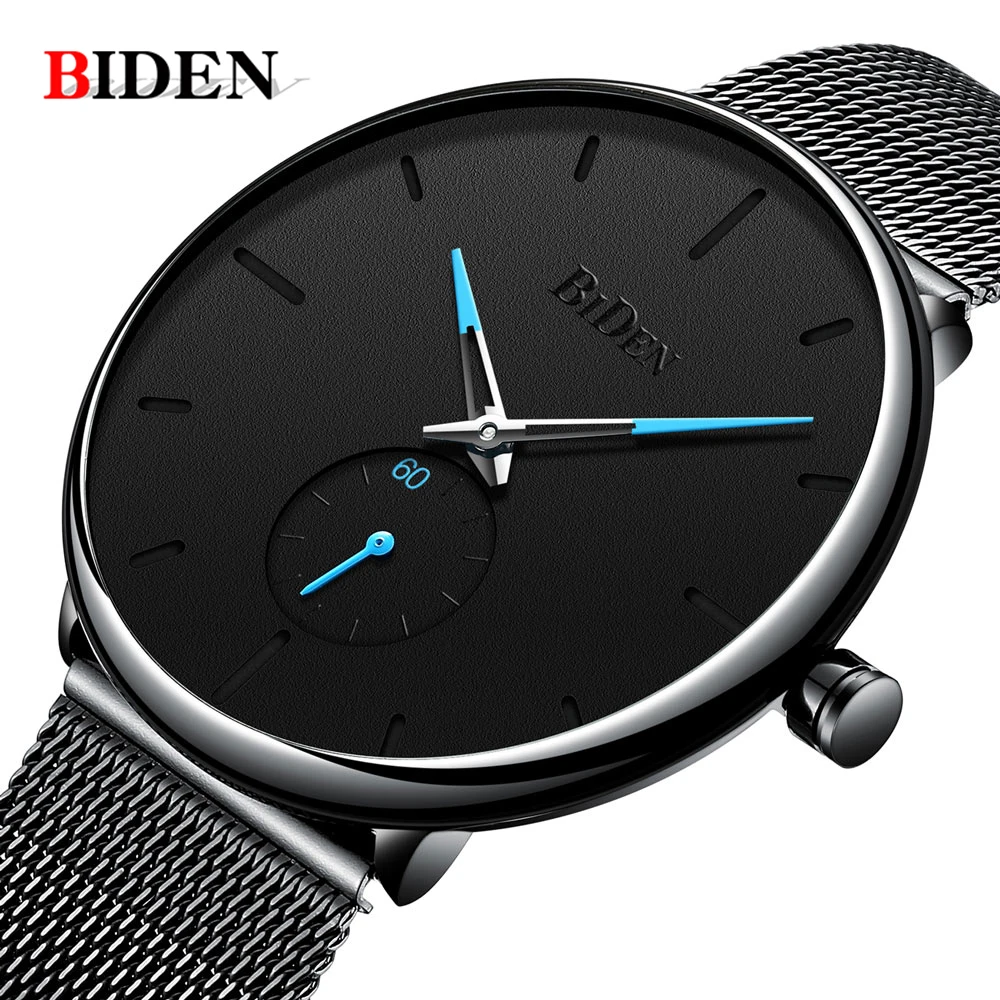 

BIDEN Ultra Tin Wrist WatchTop Brand Luxury Business Quartz Watches Men Fashion Casual Stainless Steel Mesh Strap Wristwatch men
