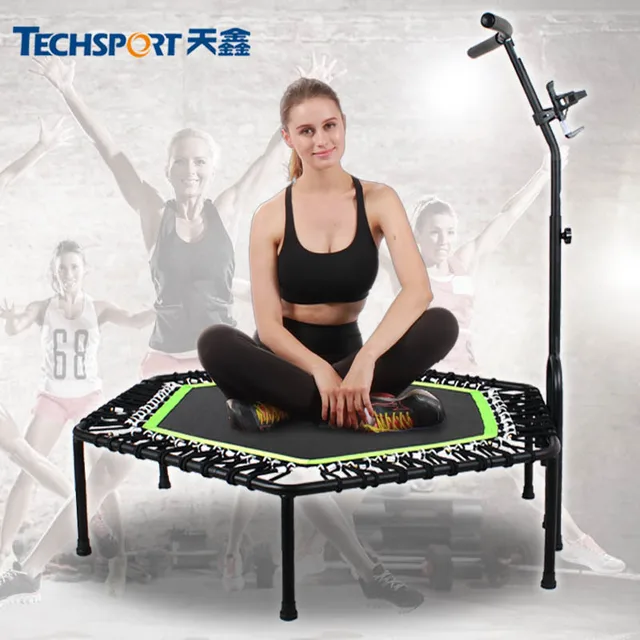 US $86.85 48 Inch Hexagon Mute Durable Professional Fitness Trampoline With adjustable Handrail For Adults Ki